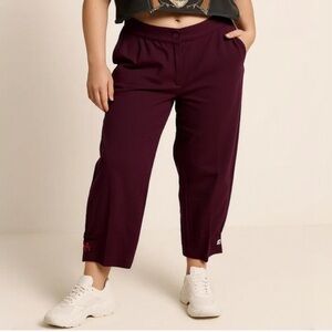 NWT Gudrun Sjoden Women’s Deep Burgundy Solid Trousers w/ Leg Embroidery